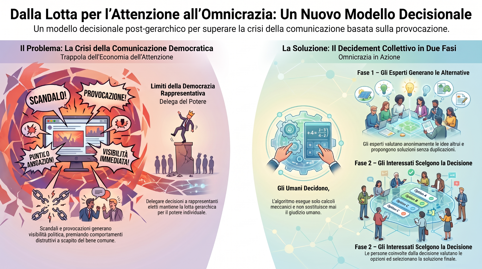 Dall’attenzione all’omnicrazia: confronto tra competizione politica e modello decisionale collettivo in due fasi